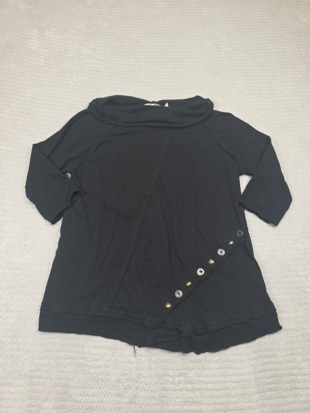 Soft Surroundings Shirt Womens Medium Cowl Neck Black 3/4 Sleeve Embellished